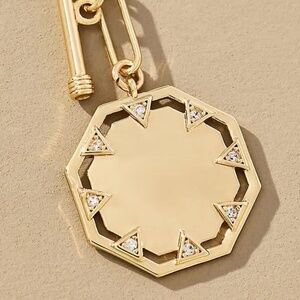 ANTHROPOLOGIE Octagon Coin Pendant Necklace - Gold Tone NWT